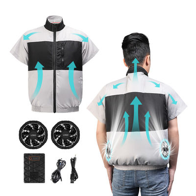 سترة مروحة تبريد باللون الرمادي الفاتح والأسود S/M/L/XL/XXL/XXXL اختيارية مع بطارية 6700 مللي أمبير في الساعة