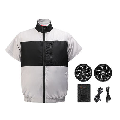 سترة مروحة تبريد باللون الرمادي الفاتح والأسود S/M/L/XL/XXL/XXXL اختيارية مع بطارية 6700 مللي أمبير في الساعة