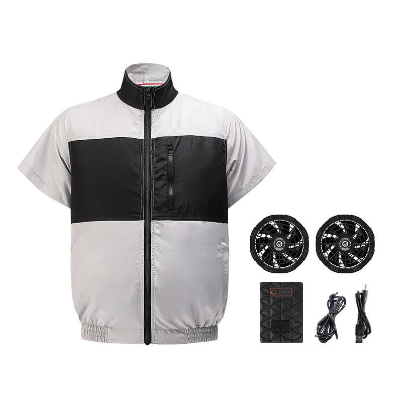 سترة مروحة تبريد باللون الرمادي الفاتح والأسود S/M/L/XL/XXL/XXXL اختيارية مع بطارية 6700 مللي أمبير في الساعة